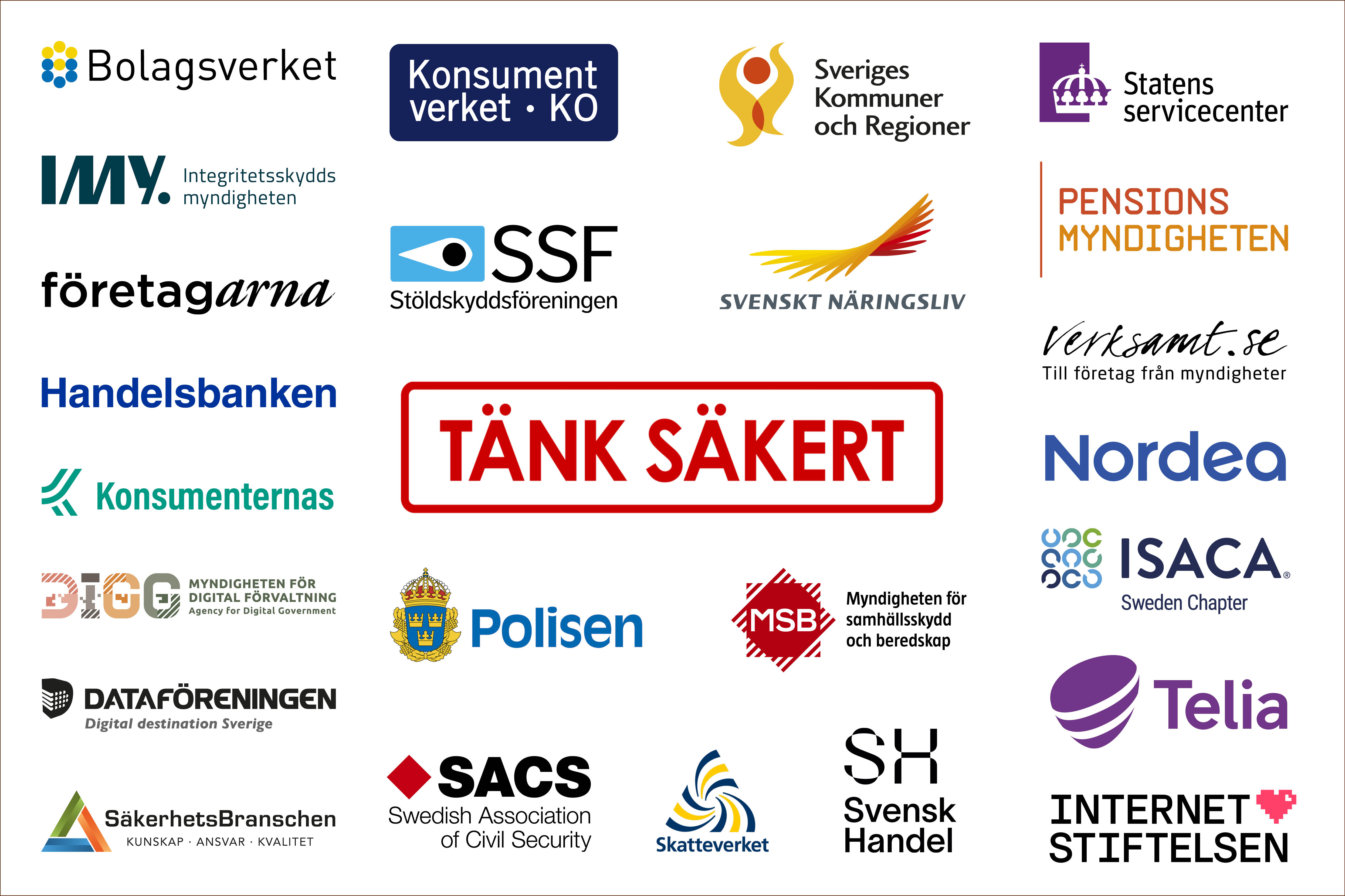 Logotyper från samarbetspartners i Tänk säkert